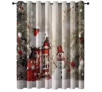 Tende Occhielli, Scena di neve da favola con pupazzo di neve Tenda Camera da Letto Soggiorno Finestre Casa, Bianco Rosso Tende Stampate con Anelli, 140L x 220A cm (2 Pannelli)