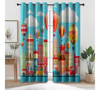 Tende Opache da Camera da Letto, Bello Cartone Animato Città Mongolfiere Tende Oscuranti con Occhielli Termoisolanti - Blu per Soggiorno Ufficio Camera dei Bambini 75 L x 166 A cm (2 Pannelli)
