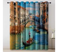 Tende Opache per Camera Moderno Architettura Cittadina Canal Grande Tema, Verde Smeraldo Tende Oscuranti con Occhielli per Interni, Morbido Isolamento Termico Tenda 140 L x 260 A cm (2 Pannelli)