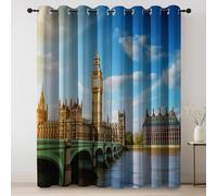 Tende Opache per Camera Paesaggi Moderni E Urbani Architettura Storica Tema, Blu Tende Oscuranti con Occhielli per Interni, Morbido Isolamento Termico Tenda 117 L x 229 A cm (2 Pannelli)