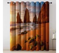 Tende Opache per Camera Vista Sulla Spiaggia Coste Tramonti Tema, Marrone Tende Oscuranti con Occhielli per la Decorazione di Interni, Morbido Isolamento Termico Tenda 140 L x 260 A cm (2 Pannelli)