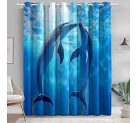 Tende oscurant Blu - Primo piano Elementi marini Delfini Stampata - antirumore e isolamento termico tende con occhielli - L91×A160 cm (2 Pannelli) per camera da letto soggiorno cameretta