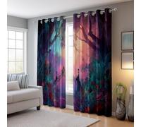 Tende Oscurante 117 L x 138 A cm (2Pannelli), Originario Junglea Architettura Tema Set di Tende per Soggiorno Sala da Pranzo Camera da Letto Decor, Viola Verde OcchielloNon è Facile Sbiadire