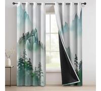 Tende Oscuranti 100% H 166 X B 75 Cm (2Er Pack) Neoclassicismo Montagne Pineta Turchese Termiche Isolanti Con Occhielli Per Camera Da Letto E Soggiorno, Protezione Dal Calore E Dal Freddo