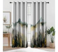 Tende Oscuranti 100% H 175 X B 140 Cm (2Er Pack) Neoclassicismo Montagne Foresta Nebbiosa Verde Termiche Isolanti Con Occhielli Per Camera Da Letto E Soggiorno, Protezione Dal Calore E Dal Freddo