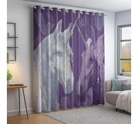 Tende Oscuranti 100% H 245 X B 140 Cm (2Er Pack) Fantasia Unicorni Fiori Viola Termiche Isolanti Con Occhielli Per Camera Da Letto E Soggiorno, Protezione Dal Calore E Dal Freddo