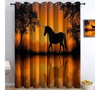 Tende Oscuranti 140L x 160A cm Protezione dal freddo Tende con Asole Modello, Per camera dei bambini ragazze, Animali Tramonto Unicorno Carino per Interni Soggiorno e Camera da Letto Cammello