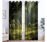 Tende oscuranti 140L x 160A cm, Tenda termiche per risparmio energetico e riduzione del rumore, design moderno ed elegante, camera da letto o porta interna, Foresta Luce Ombra Natura Ecologia Prateria