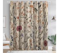 Tende oscuranti 140L x 245A cm (2 Pannelli), Tenda termoisolante per soggiorno camera da letto, Stile Pastorale Fiori Di Campo Dipinti A Mano, Tenda opaca con occhielli, Crema