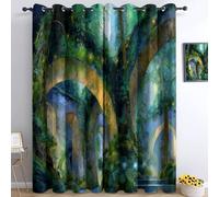 Tende Oscuranti 234L x 229A cm Protezione dal freddo Tende con Asole Modello, Per camera dei bambini ragazze, Foresta Arco Pietra Regno Segreto Fantasia per Interni Soggiorno e Camera da Letto Verde