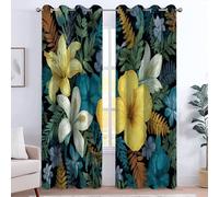 Tende oscuranti 234L x 229A cm, Tenda termiche per risparmio energetico e riduzione del rumore, design moderno ed elegante, camera da letto o porta interna, Tropicale Fiori Foglie Vitalità Arte Scuro