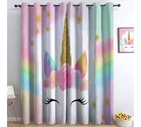 Tende Oscuranti 3D Faccia Di Unicorno Dei Cartoni Animati Con Stelle Occhielli Tende, Interni Camera Da Letto Soggiorno 117L x 229A cm Rosa Moderne Cameretta Bambini Ufficio Albergo 2 Pannelli