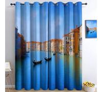 Tende Oscuranti 3D Fotografico Canal Grande Venezia Italia Occhielli Tende, Interni Camera Da Letto Soggiorno 75L x 166A cm Blu Moderne Cameretta Bambini Ufficio Albergo 2 Pannelli