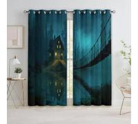 Tende Oscuranti 3D Pittura Digitale Ponte Di Corde Venatura Del Legno Occhielli Tende, Interni Camera Da Letto Soggiorno 140L x 260A cm Verde Moderne Cameretta Bambini Ufficio Albergo 2 Pannelli