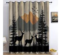 Tende Oscuranti 3D Silhouette Montagne Cervi Pini Tende Occhielli Tende Da Interni Camera Da Letto Soggiorno L117 x A229 cm Moderne Cameretta Bambini Ufficio Albergo Tende Decorativa 2 Pannelli