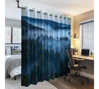 Tende Oscuranti 75L x 166A cm 2 Pannelli con Occhielli, Moderno Misterioso Fumo Natura Foresta Tende Stampate per Camera da Letto Cameretta dei Bambini - Tenda da Soggiorno con Isolamento Termico Blu