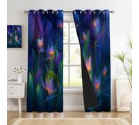 Tende Oscuranti 95% 140L x 260A cm 2 Pezzi con Occhielli,Neon Uccello Paradiso Isolamento Acustico Tenda Stampate,Giungla Tropicale Floreale Tende Isolamento Termiche Isolanti per Soggiorno Blu