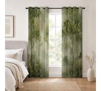 Tende Oscuranti 95% 160L x 260A cm 2 Pezzi con Occhielli,Foresta Nella Nebbia Isolamento Acustico Tenda Stampate,Misterioso Bosco Tende Isolamento Termiche Isolanti per Soggiorno Verde Salvia