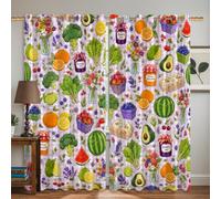 Tende oscuranti a forma di anguria, rustiche con broccoli e mirtilli e marmellata, colore verde estivo, senza pieghe, tende oscuranti per soggiorno, cucina, 132 x 183 cm