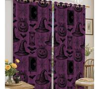 Tende oscuranti a forma di cappello da strega, con zucche e pipistrelli, per Halloween, isolamento termico, per camera da letto e soggiorno, decorazione per finestre, 132 x 160 cm
