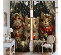 Tende oscuranti a forma di gatto, fantasiose decorazioni natalizie, sciarpe, colore rosso, lavabili in lavatrice, per soggiorno, cucina, 132 x 213 cm