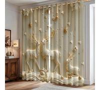 Tende oscuranti a forma di renna, decorazioni natalizie con stelle, dorate, senza pieghe, per appartamento, soggiorno, camera da letto, 106 x 183 cm