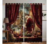 Tende oscuranti a tema Babbo Natale, classiche decorazioni natalizie con albero di Natale e ananas, colore rosso, isolamento termico, per camera da letto e soggiorno, 132 x 160 cm