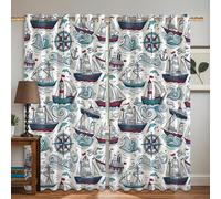 Tende oscuranti a tema nave, stile nautico, vintage, con delfini, estive, isolate termicamente, per camera da letto e cameretta dei bambini, 106 x 160 cm