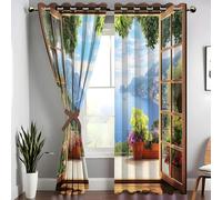 Tende Oscuranti Balcone sul mare 2 Pezzi Protezione dal Freddo Tenda Oscurante da Interno, Termiche Isolanti, Anti-Rumore, con Occhielli Per Camera da Letto e Soggiorno Telaio in legno a doppia anta