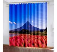 Tende oscuranti blu da donna, stile bohémien, con paesaggio di montagne e alberi, in poliestere, 2 pannelli, 304,8 x 243,8 cm