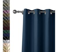 Tende oscuranti blu scuro, 245 x 190 cm, 100% poliestere, con occhielli, elegante finitura satinata, include fermatende, ideale per la decorazione della casa e della camera da letto