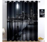 Tende Oscuranti Camera da Letto Scena Notturna Della Città Grigia L110 x A215 cm Tenda Termica Isolante con Occhielli, Tenda Oscurante Decorative per Soggiorno e Sala da Pranzo, Set 2