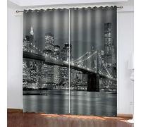 Tende Oscuranti Camera Da Letto Tenda Oscurante Termica Isolante Tende Con Anelli 3D Vista Del Ponte Di New York Motivo Decorazione Da Finestre Per Soggiorno 2 Pannelli Fatto Su Misuracm(LxA)