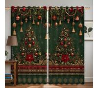 Tende oscuranti con albero di Natale, decorazioni tradizionali natalizie, campane, senza pieghe, per camera da letto e soggiorno, decorazione per finestre, 106 x 160 cm