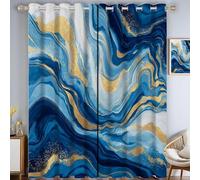 Tende Oscuranti Con Astratto Marmo, 117 x 137 cm Tende Forate Oscuranti Oro Vortice E Insonorizzate Set Da 2 Pezzi, Per Camera Da Letto (Blu Bianco)