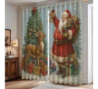 Tende oscuranti con Babbo Natale, renne natalizie, albero di Natale, colore rosso, isolamento termico, con occhielli, per camera da letto e soggiorno, decorazione per finestre, 106 x 213 cm
