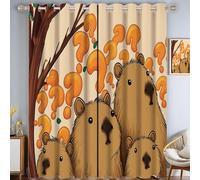 Tende Oscuranti Con Carino Capibara, 140 x 245 cm Tende Forate Oscuranti Cartone Animato Scarabocchio E Insonorizzate Set Da 2 Pezzi, Per Camera Da Letto (Arancione Marrone)