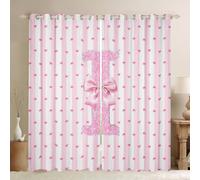 Tende oscuranti con fiocco rosa per ragazze, con monogramma I, tende oscuranti con fiocco, set da 2 pannelli, per adolescenti, donne, soggiorno, decorazione principessa sognante, 132 x 228 cm