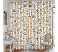 Tende oscuranti con motivo floreale, stile botanico, moderno, con foglie e boccioli primaverili, lavabili in lavatrice, per soggiorno, cucina, 132 x 213 cm