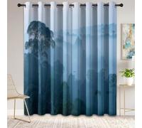 Tende oscuranti con motivo giungla tropicale, protezione dal freddo, isolamento acustico, per camera da letto, soggiorno, alberi, nebbia e montagne, colore blu, 220 x 140 cm (altezza x larghezza