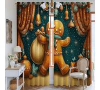 Tende oscuranti con motivo pan di zenzero, campane natalizie e stelle, senza pieghe, per camera da letto e camera dei bambini, 132 x 239 cm