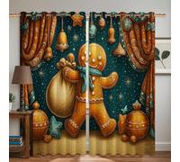 Tende oscuranti con motivo pan di zenzero, motivo campane natalizie, stelle, colore marrone, isolamento termico, per soggiorno, casa, ufficio, finestra, 106 x 160 cm
