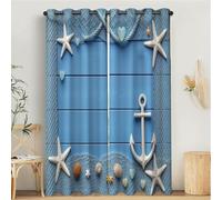 Tende Oscuranti Con Stampa 3D, Arte Decorativa Rete Da Pesca Stella Marina, 140L x 175A cm Tende Insonorizzate Set da 2 Pezzi Con Occhielli, Per Camera da Letto, Cameretta dei Bambini, Blu