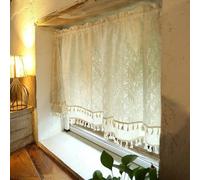 Tende oscuranti corte, tende per soggiorno beige bianco cotone lino ricamo con motivo a foglie tende 1 pannello tasca per asta 130 x 89 cm (larghezza x lunghezza)