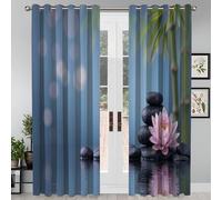 Tende Oscuranti Fiori Rosa E Bambù Stile Zen Tranquillo 2 Pezzi Con Occhielli Per La Camera Da Letto, Il Soggiorno E La Sala Da Pranzo, Azzurro Cielo, 140L X 200A Cm