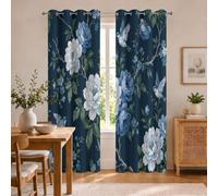 Tende Oscuranti Floreale E Uccello In Stile Retrò con Occhielli, 2 Pannelli 140x260cm | Tenda Peonie E Uccelli In Volo, Termiche Isolanti, Privacy, Tessuto Morbido per Camera e Soggiorno, Blu Navy