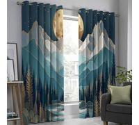 Tende Oscuranti Foreste E Montagne Fitte Stile Art Déco 2 Pezzi Con Occhielli Per La Camera Da Letto, Il Soggiorno E La Sala Da Pranzo, Blu-Verde, 240L X 300A Cm