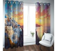 Tende oscuranti in stile mediterraneo Architettura della città costiera Alba sul mare Tende per il bagno Sala da pranzo Isolamento termico W140xL260cm 2 pannelli