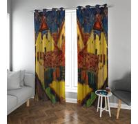 Tende oscuranti in stile retrò rurale per camera da letto Architettura di una piccola città Famoso dipinto Tende con occhielli stampate Oscuramento della stanza isolata W200xL210cm 2 paneles