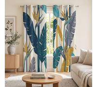 Tende Oscuranti Minimalista Moderno con Occhielli, 2 Pannelli 140x260cm | Tenda Foglie Di Banano E Uccello Del Paradiso, Termiche Isolanti, Privacy, Tessuto Morbido per Camera e Soggiorno, Blu-Verde
